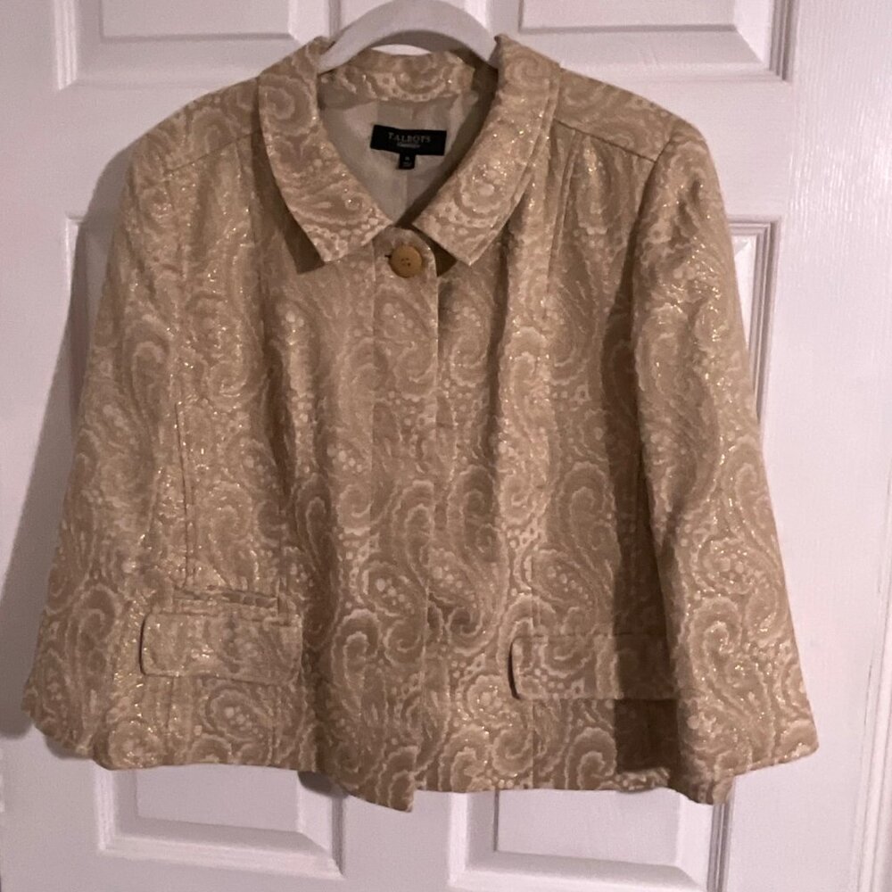 Talbots Women's 16 Classic Fit Beige/Gold Paisley Brocade Button Front Jacket‎